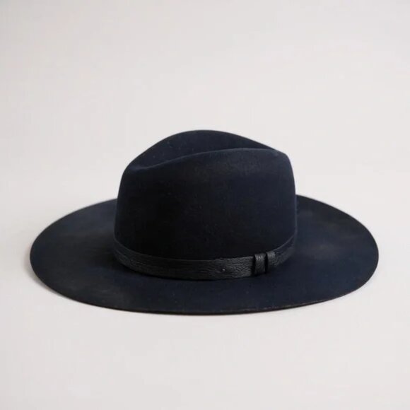 Rag & Bone Navy Wool & Leather Trim Wide Brim Fedora Hat L - Picture 7 of 8